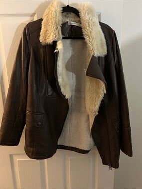 Ricki's Brown Faux Leather Jacket with Cream Shearling Collar